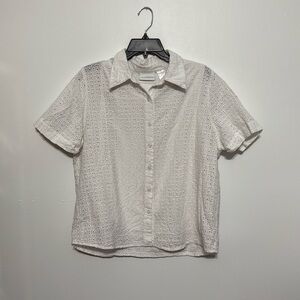 Alfred Dunner White Floral Eyelet Button Top size 16